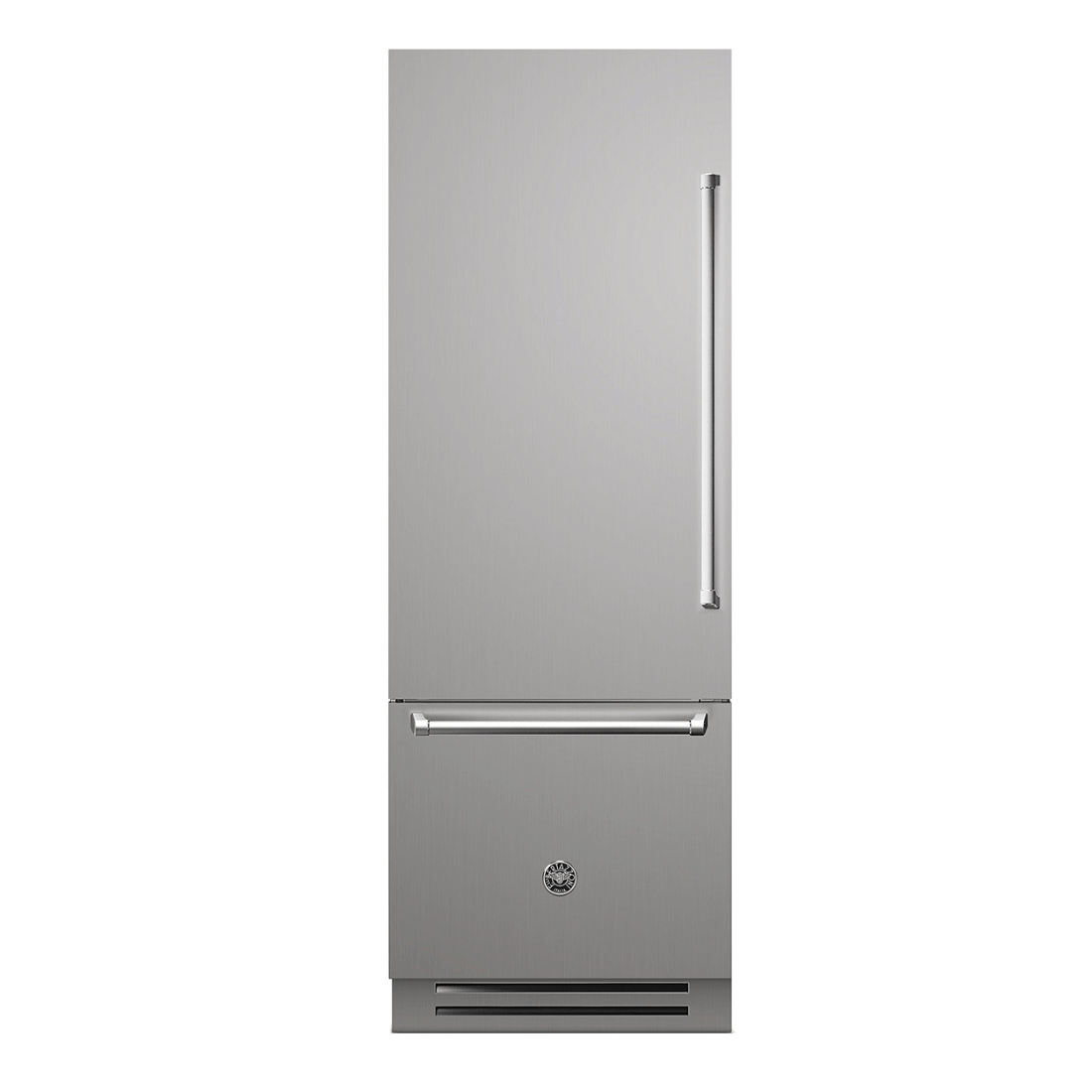 Refrigerador Bertazzoni Master 473 Litros 75cm com acabamento em inox escovado e design moderno.